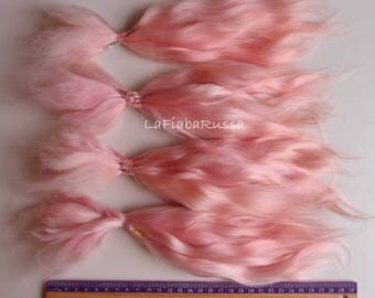 Doll Hair Combed Mohair pink extra long 11 in pink/ organic mohair goat/ reroot/ Reborn/ lati, puki, barbi, bjd wig