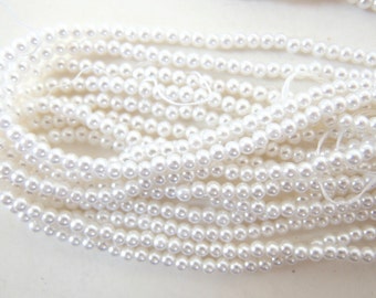3mm Soft White Faux Pearls, 54 Inch Strand