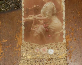 Vintage Lace Collage Edwardian Seamstress Lady Embellished Tag