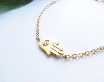 Gold Hamsa Bracelet, Delicate Everyday Bracelet, Stacking Bracelet, Minimalist Bracelet, Dainty Bracelet