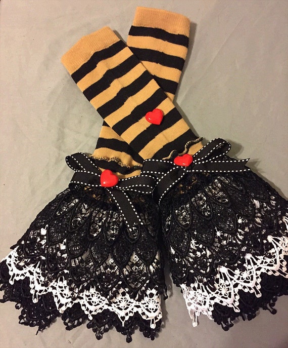 Tan and Black Striped Armwarmers by damikins steampunk buy now online