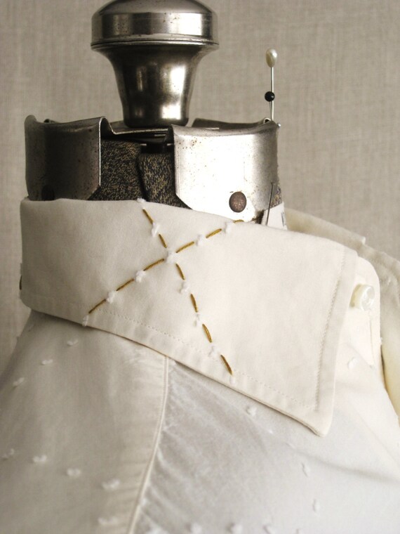 Vintage Shirt Upcycled Medium Cream Cotton Hand Sewn