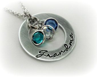 Grandma Necklace Birthstone Necklace Grandma Jewelry Gift For Grandma Hand Stamped Jewelry Personalized Nona Mimi Grammy Necklace