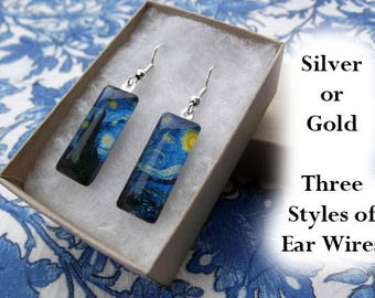 Starry Night earrings, Van Gogh earrings, art earrings, Van Gogh Starry Night jewelry, small glass earrings, classic art jewelry
