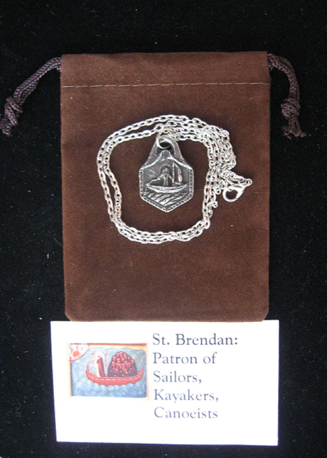 Handmade Necklace St. Brendan Patron of Sailors Kayakers