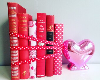 Red Books Valentines Day Bundle vintage Decorative Books Instant Library Collection Photography Props Pink Hearts LOVE