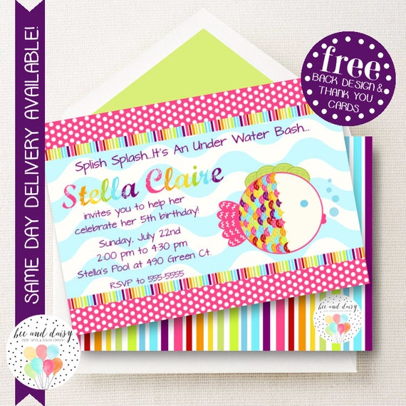 Rainbow Fish Invitation, Rainbow Fish Birthday Invitation, Rainbow Fish Party, Girl First Birthday, Girl Birthday, Rainbow Fish Invite Il_570xn
