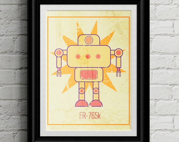 Vintage Style Robot Children's Wall Art Print - NurseryDecor - Robot Artwork - Boys Birthday Gift