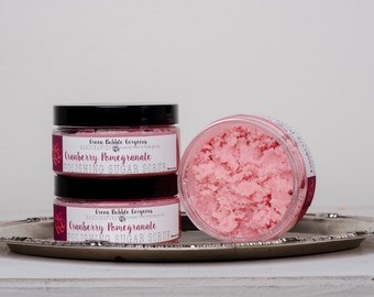 Natural Sugar Scrub, Cranberry Pomegranate, with Shea Butter, 8 oz. by greenbubblegorgeous on etsy