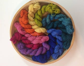 Rainbow Hand Dyed Laceweight Crewel Tapestry Embroidery Yarn No. 131, 50 grams, hand painted, wool