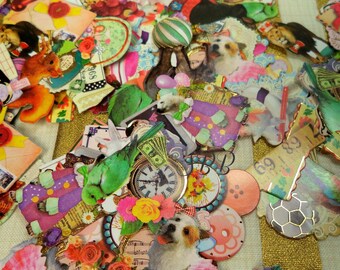 30 Pc Antique Booklatte Q-LiA Grab Bag Style Sticker flakes For Snail mail, cards, gifts, planners, photos, cell phones, scrapbooking, Resin