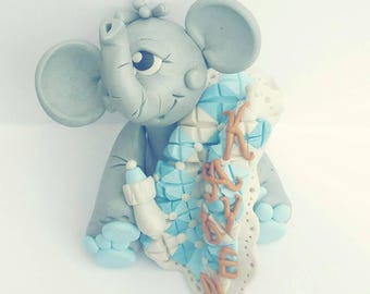 Baby Elephant Cake Topper Baby Shower or First Birthday Custom Keepsake personalized baby girl baby boy neutral baby elephant child cake