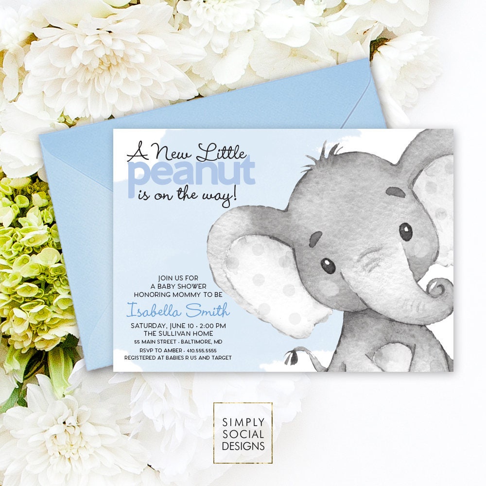 Baby Blue Elephant Baby Shower Invitations 5