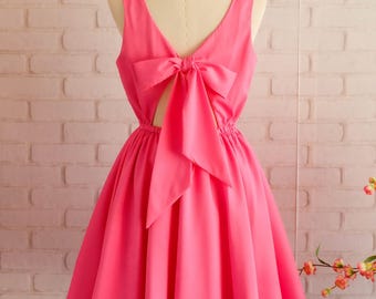 Flamingo pink dress Flamingo pink backless dress pink party dress pink prom dress pink cocktail dress bow back dress pink bridesmaid dresses