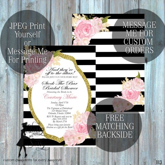 Stock the Bar Bridal Shower invitation, Flower Invitation, Glitter and Pink Invitation, Luncheon Bridal Shower 113