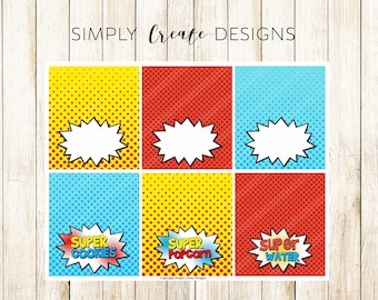 Superhero Food Labels BLANK Food Labels.5x11 Jpeg DIGITAL File