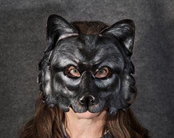 Black Wolf, Wolf, Wolf Mask, Canis Lupus, Lobo, Leather Wolf Mask, Shadow Dog, Howling, Full Moon