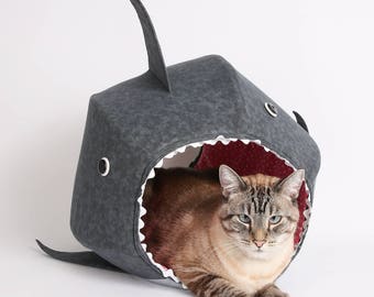 Great White Shark Cat Ball Cat Bed a Funny Pet Bed for Shark Week - funny pets