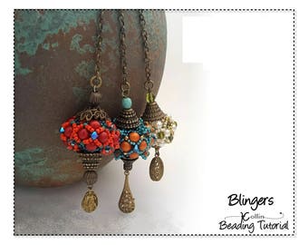 Bag Charm Key Fascinator RAW Beading Pattern & Instructions Right Angle Weave Seed Bead Jewelry Beadweaving Tutorial Instant Download BLING