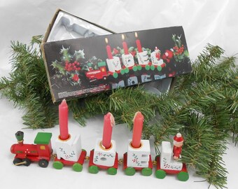 Noel Train vintage Christmas train Vintage wood train candle holder wooden train candle holder 1983 hand painted wood train NOEL decor