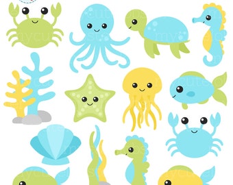 Cute sea animals clip art Bright Sea Animals clip art