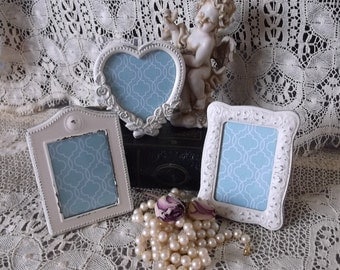 Metal mini frame collection, shabby and chic, creamy white, three frames