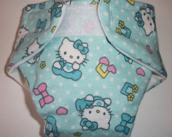 Cloth Doll Diaper hello kitty blue size #2 washable w velcro fits bitty baby baby alive cabbage patch American Girl doll and stuffed animals