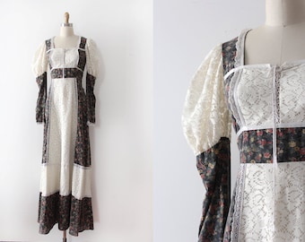 vintage 1970s Gunne Sax dress // 70s novelty birds prairie style gown