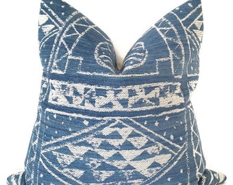 Boho Pillow - Blue Pillow - Kuba Design Pillow - Couch Pillow - Blue Euro Sham - Blue Cushion - Blue Throw Pillow - PILLOW COVER ONLY