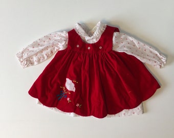 Vintage Bows & Red Velvet Dress (12 months)
