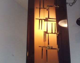 Mid-Century Mod Brutalist Nail Sculptural Lucite Hanging Swag Lamp by Laurel