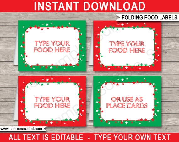 Christmas Food Labels Christmas Food Tags Buffet Food Tents Place