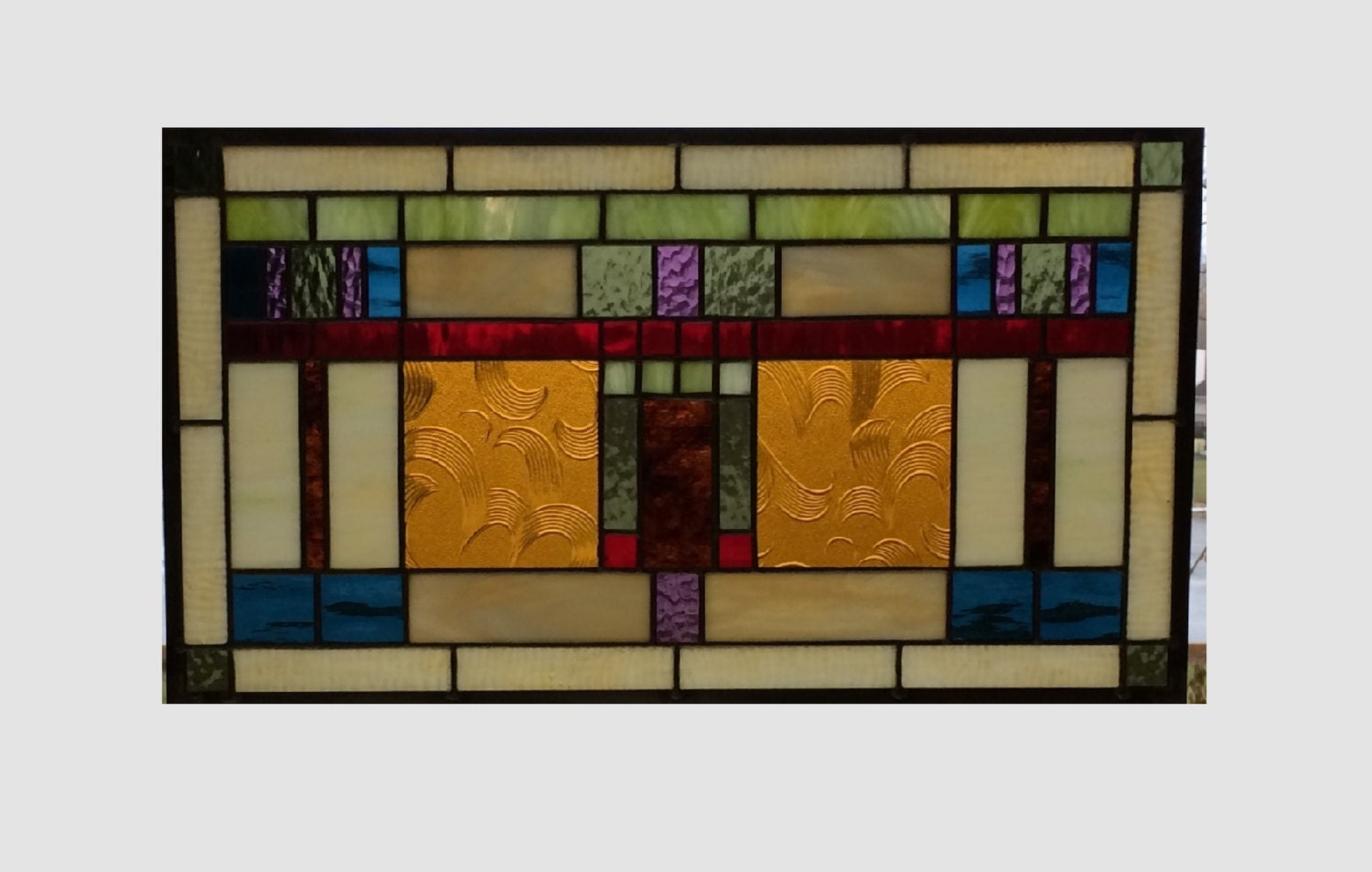 Arts and crafts stained glass panel window hanging by SGHovel