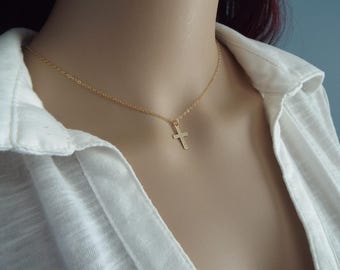 14k Gold Cross Necklace Tiny Simple gold filled dainty jewelry Small cross gift Minimalist