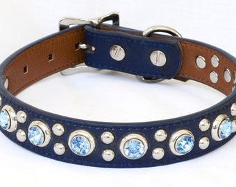 Sky Blue Dog Collar, Faux Leather Dog Collar, Water Proof Dog Collar, Custom Dog Collar, 1" wide, sizes Medium to Large,