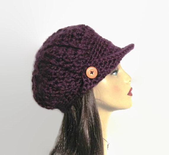 Slouch Newsboy Hat Plum Newsboy Purple knit Newsboy Eggplant