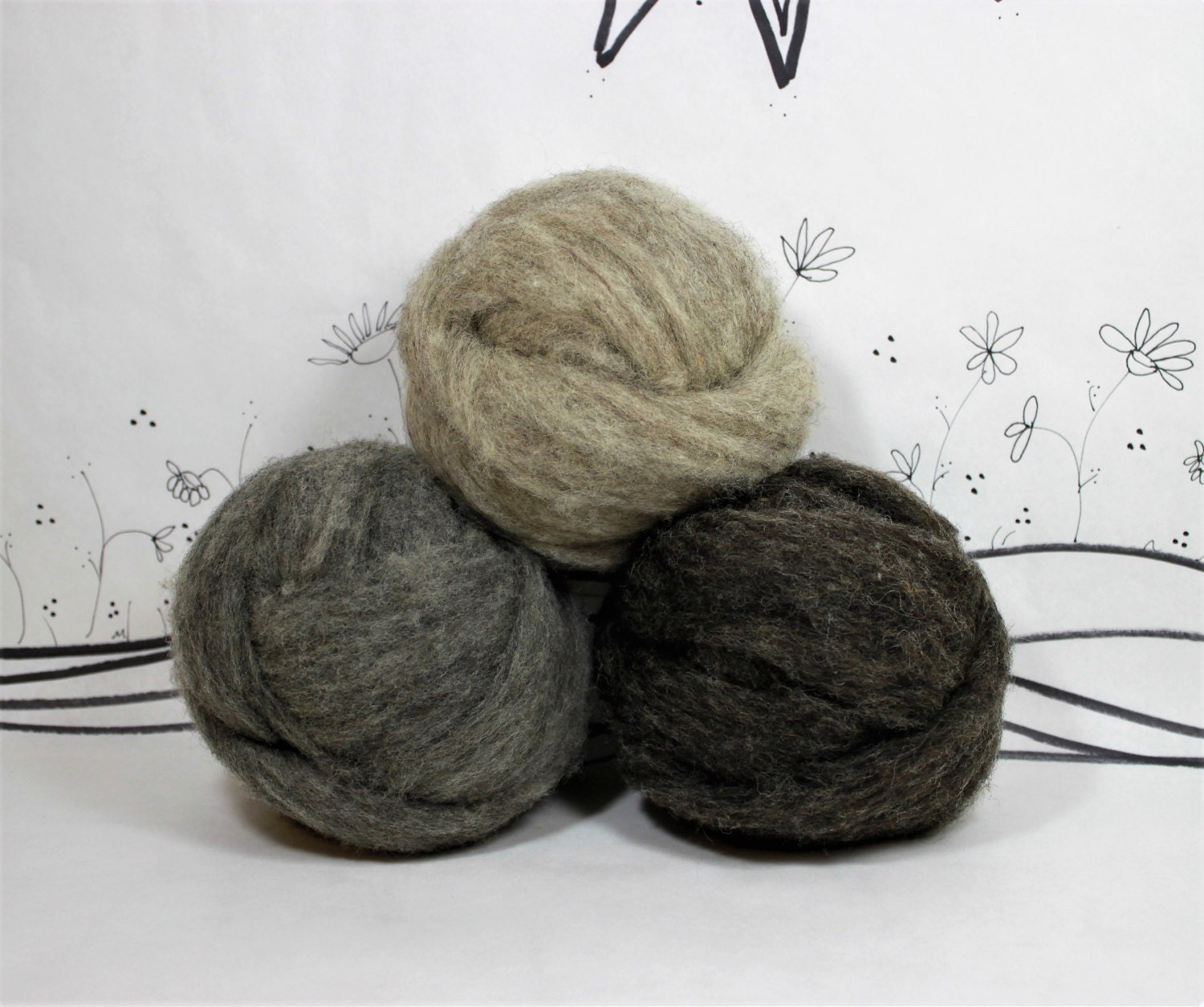 Needle felting core wool roving gray or tan natural wool