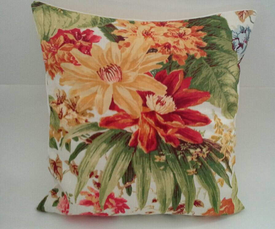 Bright Orange Floral Pillow Cover 20 Inch Square Upcycled 20 X