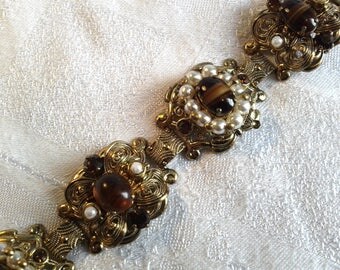 Vintage 60s, 70s Renaissance, Gothic Style Bracelet, Golds and Browns, Steampunk?