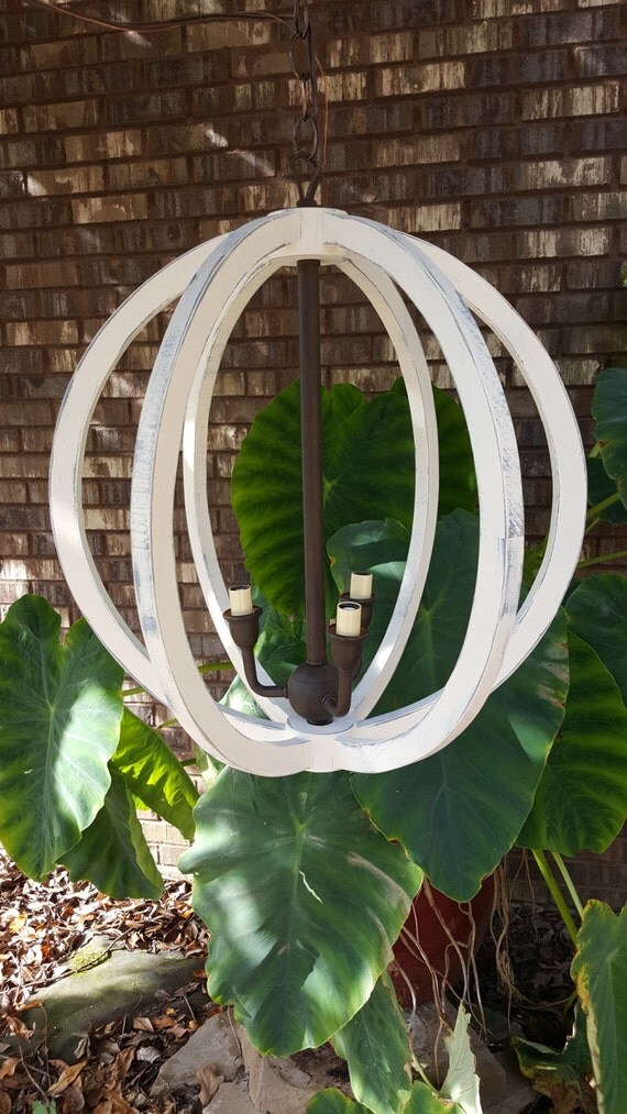 20 Distressed Painted White Wood Orb Chandelier Sphere