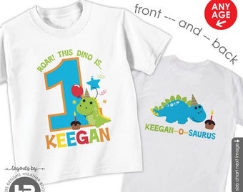 Dinosaur Birthday Shirt or Bodysuit - Personalized with child's age and name - Front & Back Birthday Shirt