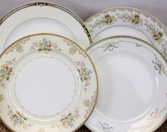 Mismatched Dinner Plates Set of 4 Dinner Plates Vintage Party Plates Mix and Match FIne China Bridal Shower Wedding Replacement China #302