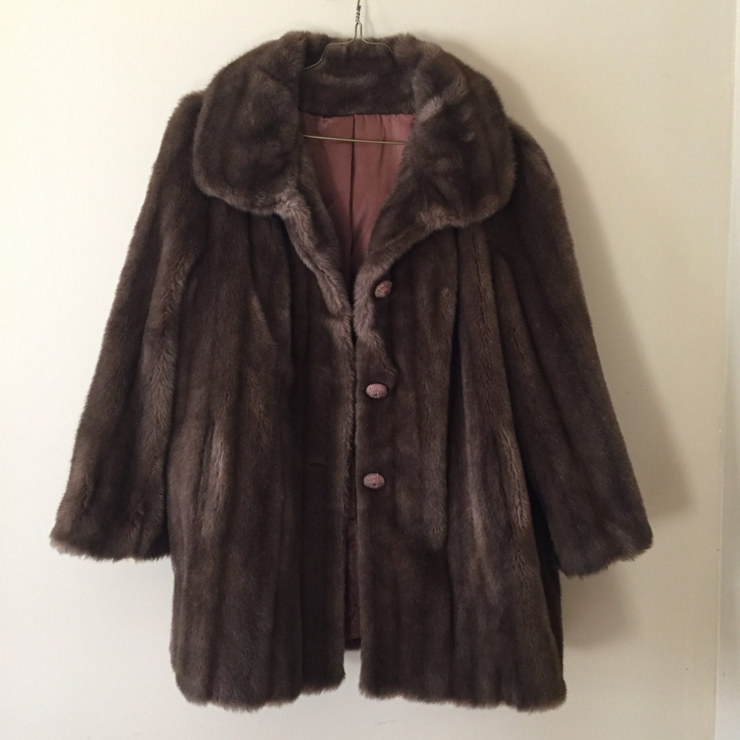 Vintage 1970s TISSAVEL Faux Fur Brown Coat