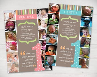 The First Year 1st Birthday Invitation (Boy or Girl) Light Colors - Digital File