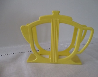 Teapot Napkin Holder - 1950's Napkin Holder - Yellow Plastic Napkin Holder - Retro Napkin Holder
