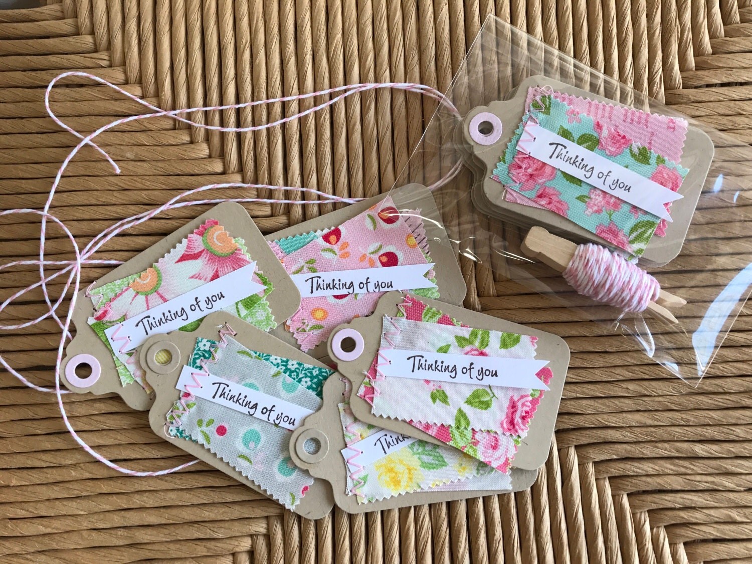 Handmade Gift Tags Floral Fabric Tags Cardstock Tags Set