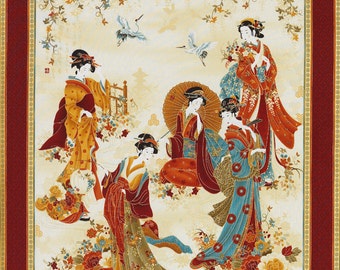 Geisha, Kyota Blossoms by Timeless Treasures, Metallic Fabric, Floral Fabric, Geisha Fabric, 1 Panel, 01074A