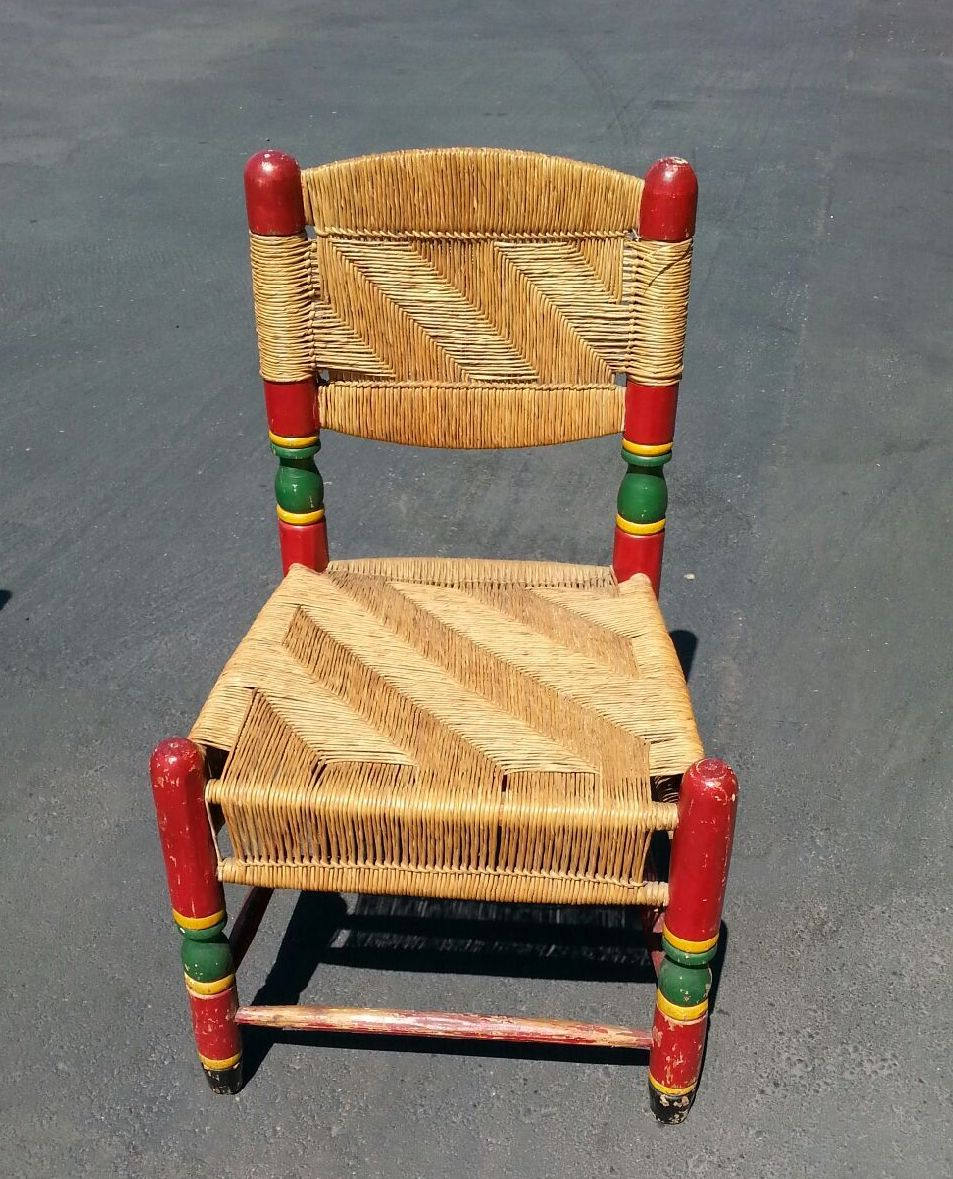 Vintage Mexican Chairs with Woven Rush Waterfall
