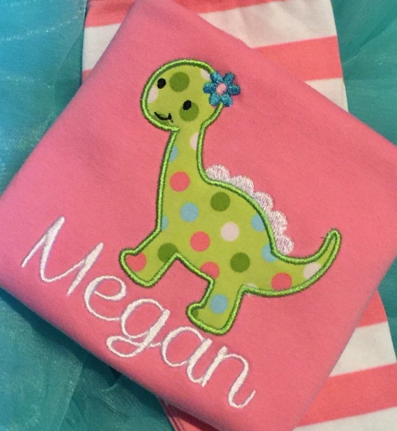 Girly dinosaur pajamas Girl dino PJs Brontosaurus on pink