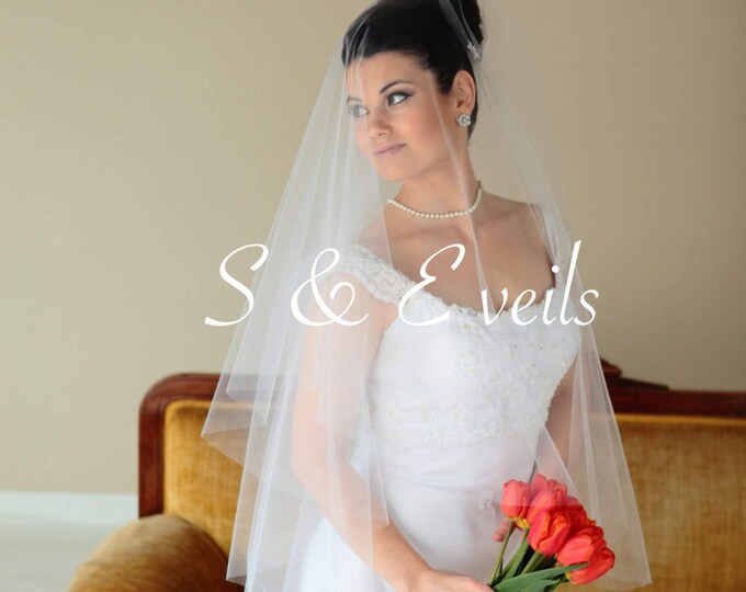 2-Tier DROP VEIL with Brooches, bridal veil, multi-layer, wedding veil, blusher veil, champagne, blush, diamond white, ivory color